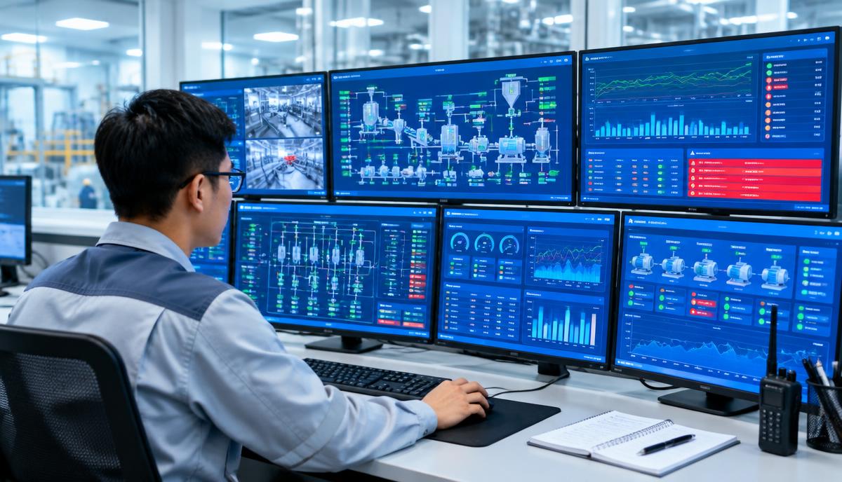 Kỹ sư vận hành phần mềm SCADA giám sát dây chuyền nhà máy