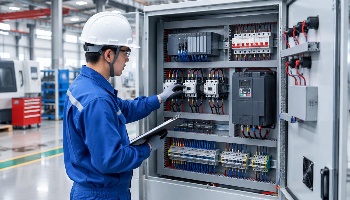 Tủ điện công nghiệp với hệ thống thiết bị và dây dẫn được lắp đặt gọn gàng